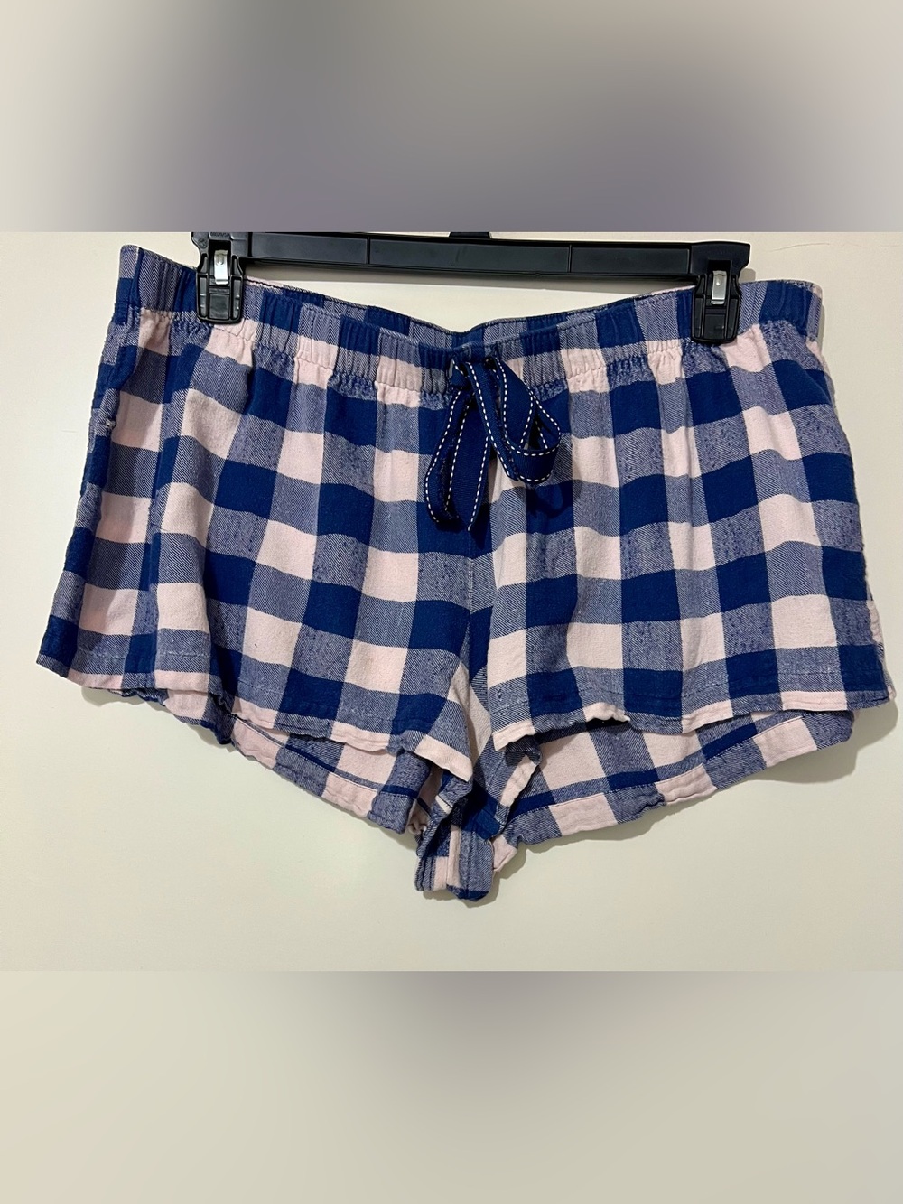 Jenni Navy and Light Pink Plaid Athletic Lounge Shorts